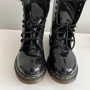 Black Patent Leather Lace-Up Boots